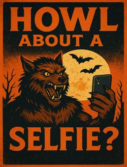 Werewolf and moon and words Howl about a selfie?
