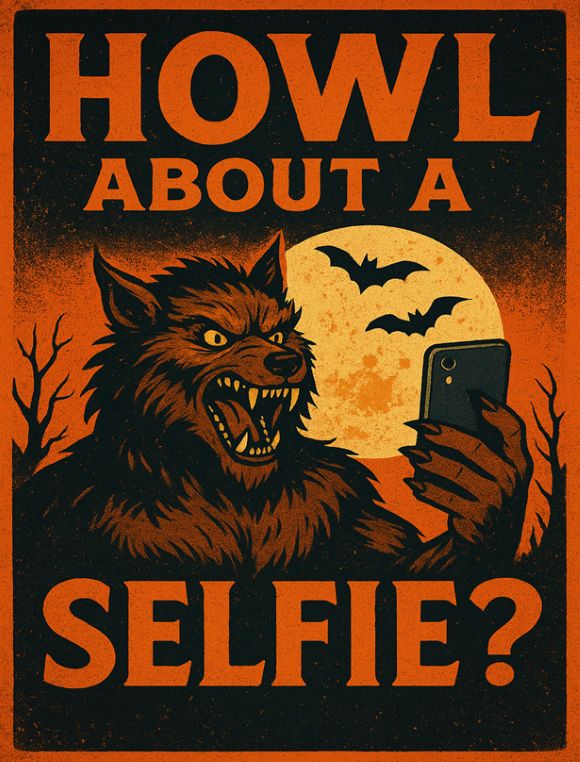 Werewolf and moon and words Howl about a selfie?