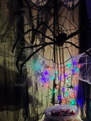 Big spider web with Halloween lights Big spider web with Halloween lights