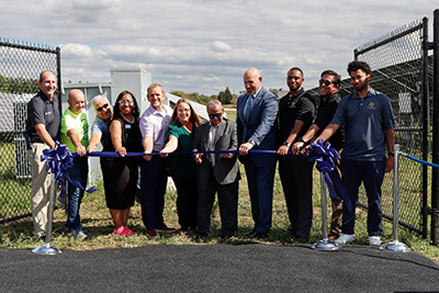 L-R: KCC trustee Patrick Martin, professor Patrick Klette, professor Clay Sterling, vice president for academic affairs Dr. Quincy Rose-Sewell, Physical Plant Department director Rob Kenney, vice president for business affairs Beth Nunley, Dr. Sarode Pundaleeka, KCC president Dr. Michael Boyd, REE associate director of operations Laron Hawkins, REE CEO Brian Maillet, and REE employee Justin Jones commemorating the opening of the solar array on Sept. 25, 2024