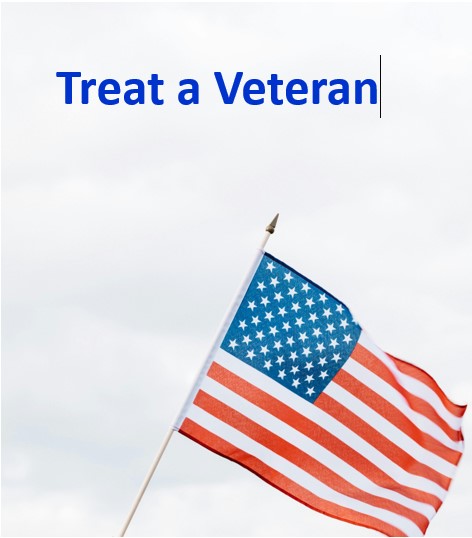 Flag with words above "Treat a Veteran"